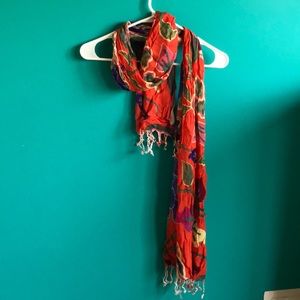 Orange Floral Designer Fringe Scarf